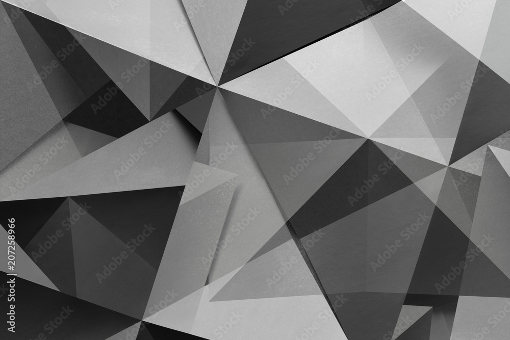 Polygonal shapes in black and white, abstract background