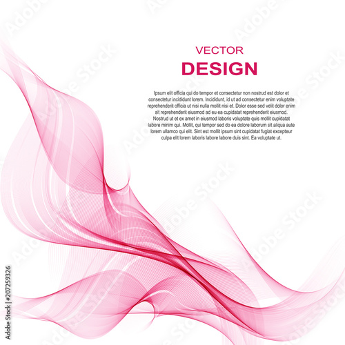 Transparent soft lines on white. Vector smooth pink abstract waves.