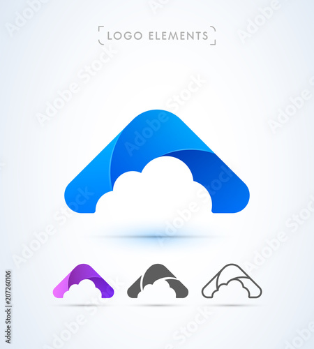Vector abstract twisted cloud computing logo template. Material design, flat, line art styles. App
