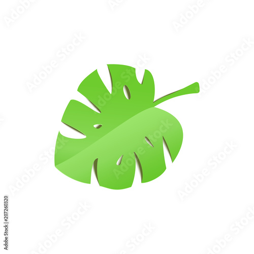 Tropical Monstera leaf in trandy paper cut style. Craft summer jungle plant isolated on white background for package design, T-shirt printing. Vector card illustration in papercutting art style