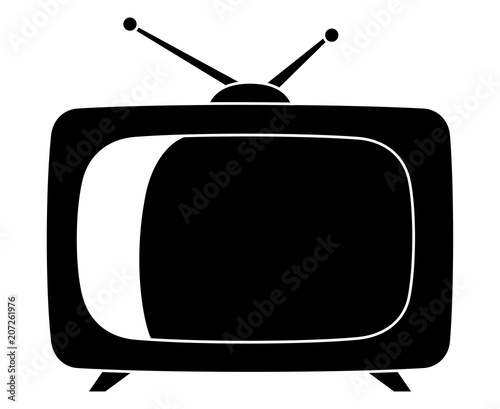 Black vintage tv silhouette isolated on white