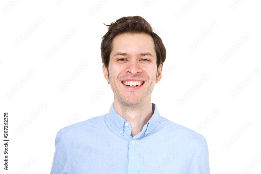 Close up happy business casual man standing by white background Close up happy business casual man standing by white background