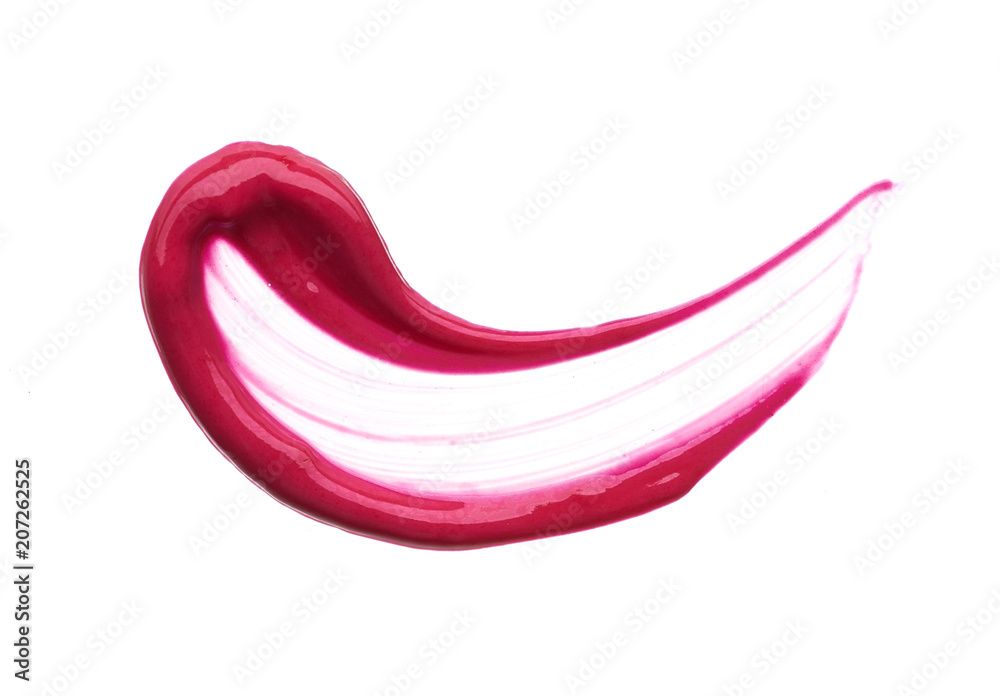 Red makeup smear of creamy lip gloss Red makeup smear of creamy lip gloss