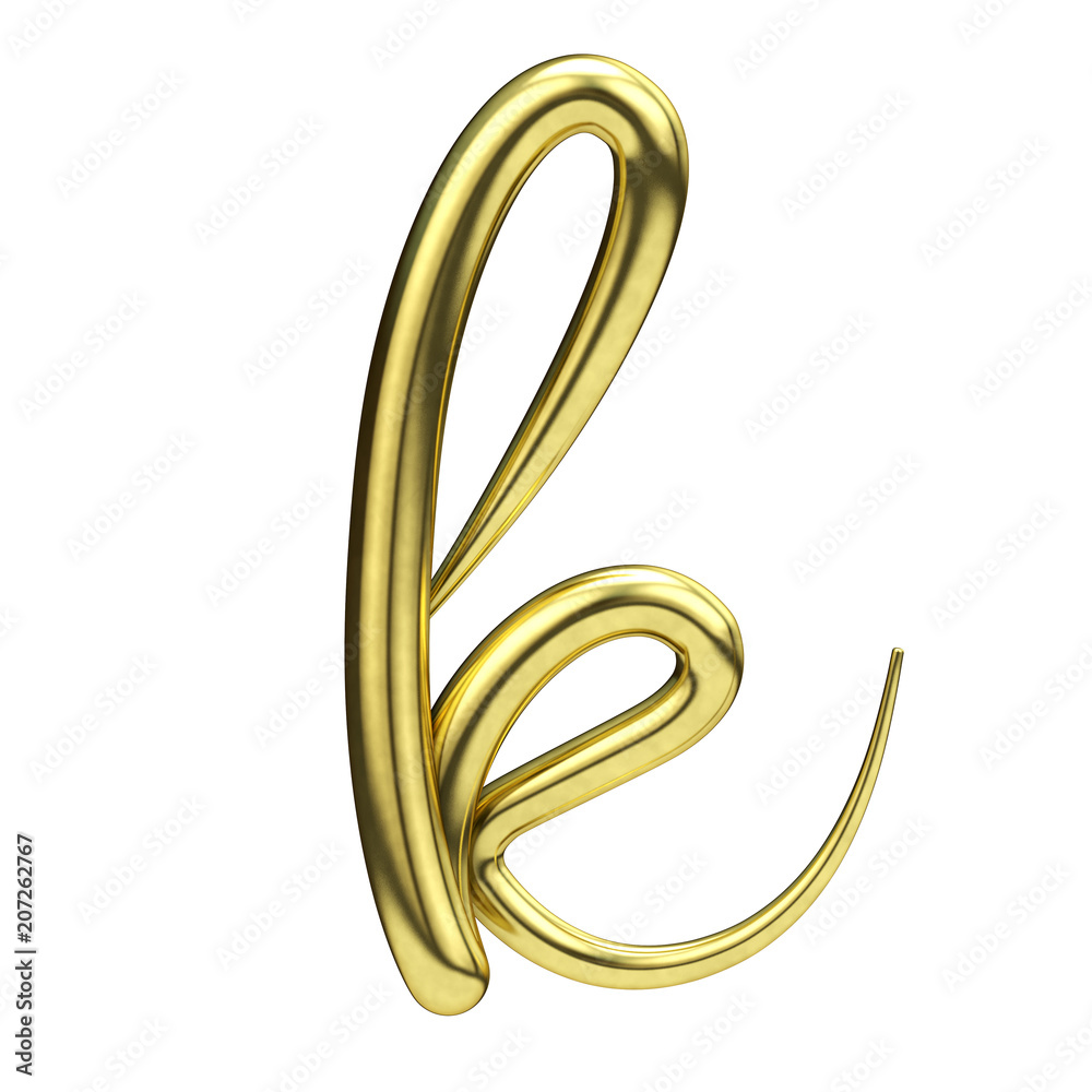 Letter K gold handwritten script font. 3D Rendering Letter K gold handwritten script font. 3D Rendering