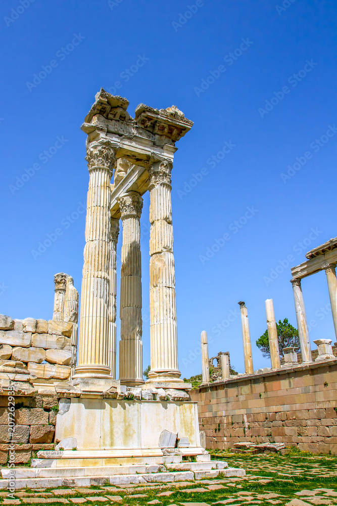 Trajan temple , ancient city Acropolis of Pergamon or Pergamum in Turkey.