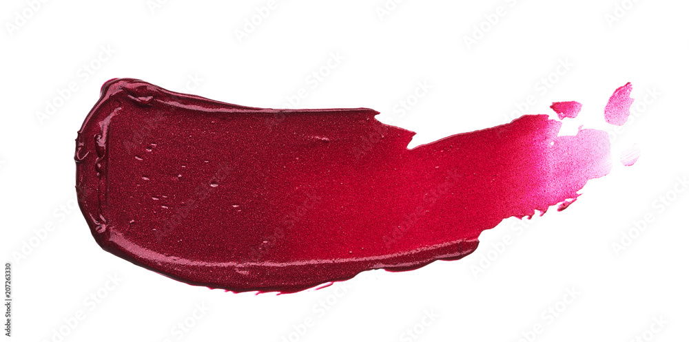 Red makeup smear of matte lip gloss Red makeup smear of matte lip gloss