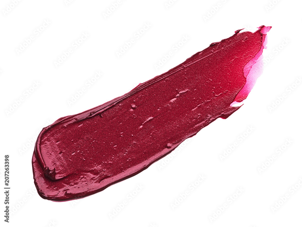 Red makeup smear of matte lip gloss Red makeup smear of matte lip gloss