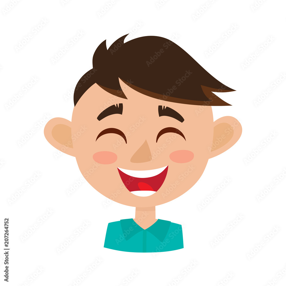 Boy happy face expression, cartoon vector illustrations isolated on white.