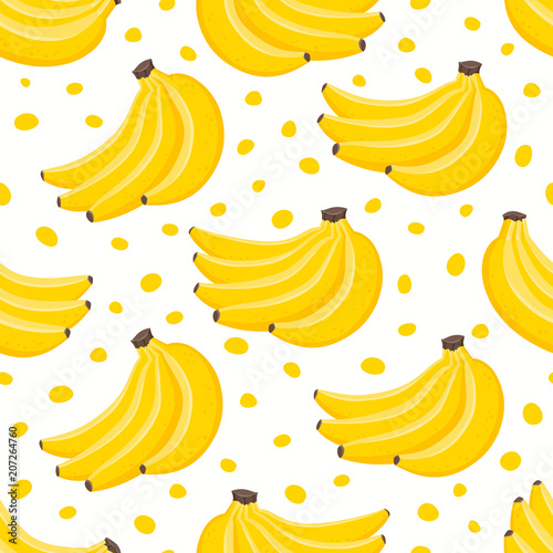 Vector pattern with cartoon banana isolated on white.