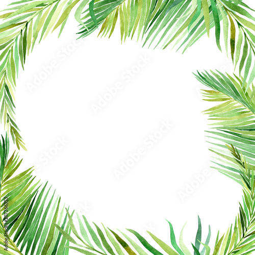 Watercolor frame of tropical leaves, isolated on white background © Anastasiia