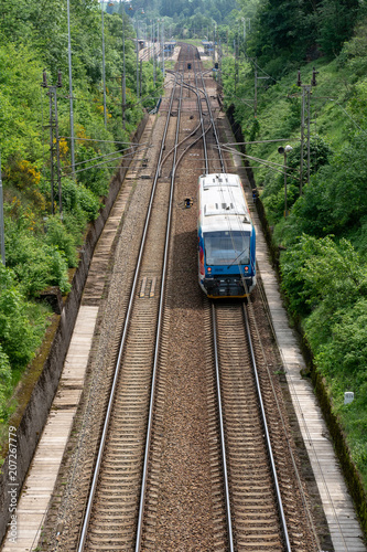 View on two railway track lines and train