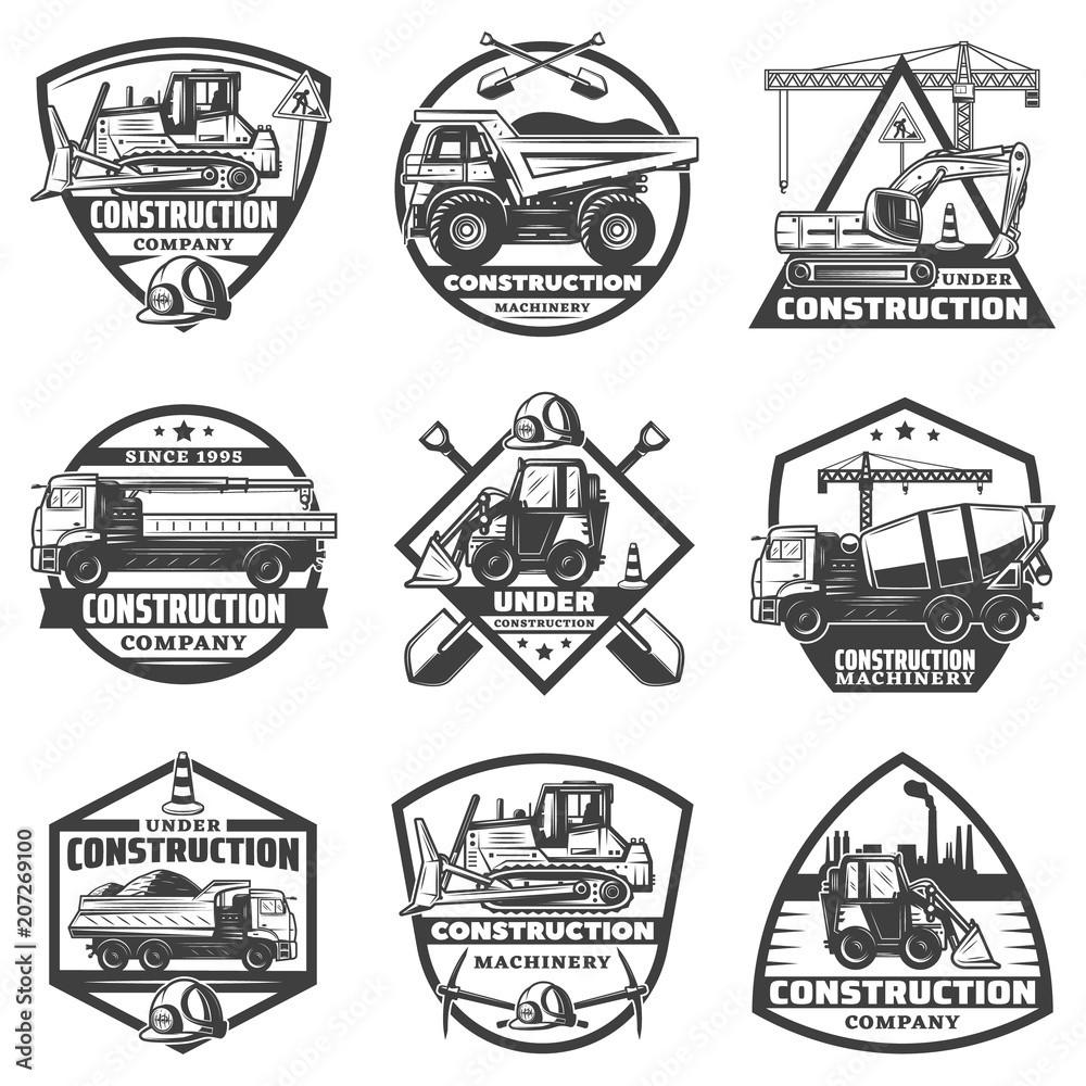 Vintage Monochrome Construction Labels Set