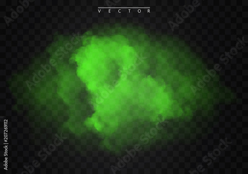 Green Fog or smoke color isolated transparent special effect. White vector cloudiness, mist smog background. illustration