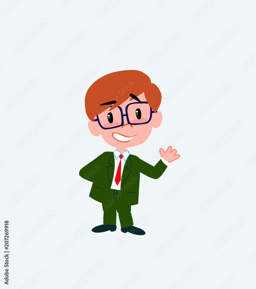 Businessman with glasses showing something in positive attitude.
