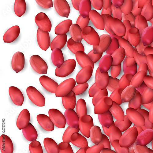 Arachis or peanuts background with red scattered nuts and beans