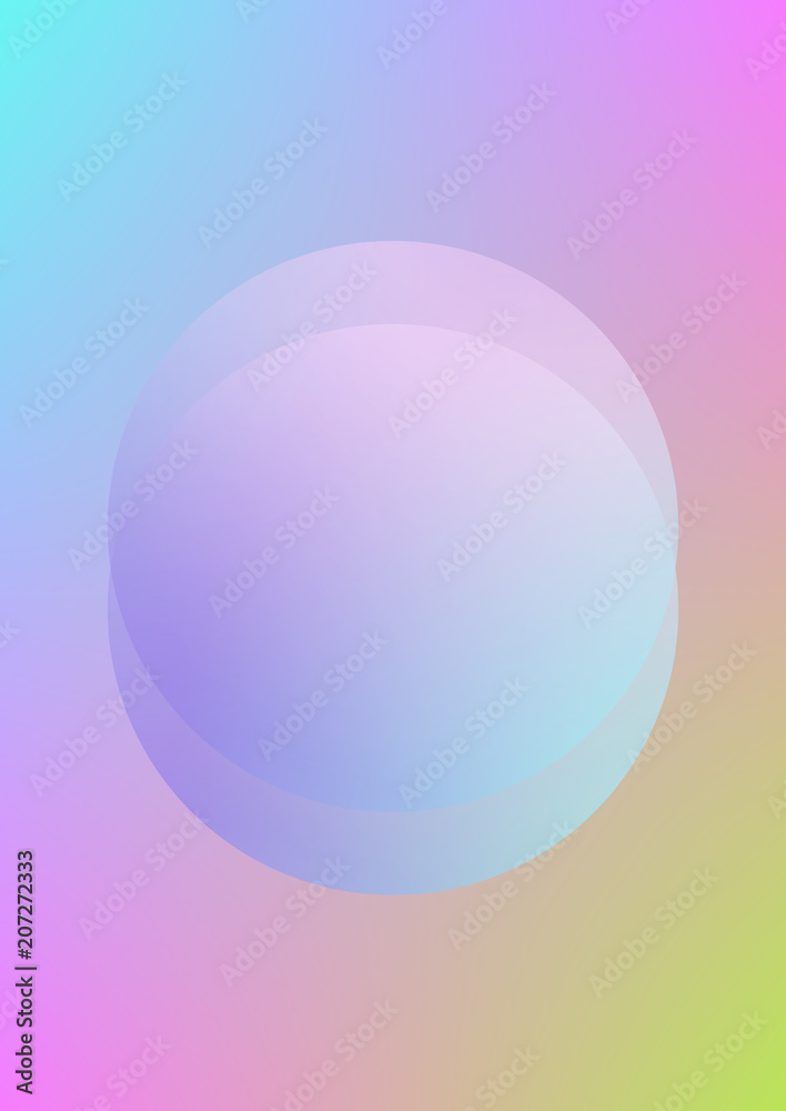 Circle fluid with round spheres. Gradient shapes on holographic background. Modern hipster template for covers, banners, flyers, report, brochure. Minimal circle fluid in vibrant neon colors.