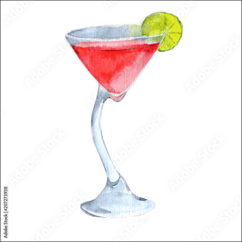 Cosmopolitan cocktail. Watercolor illustration. Vector