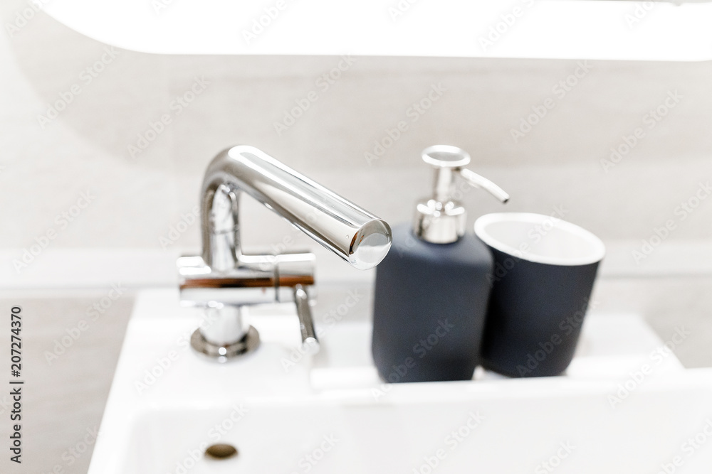 Bathroom and wc modern interior with sink and faucet Bathroom and wc modern interior with sink and faucet