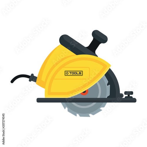 Power tools. Circular saw icon. Flat vector cartoon illustration. Objects isolated on a white background.