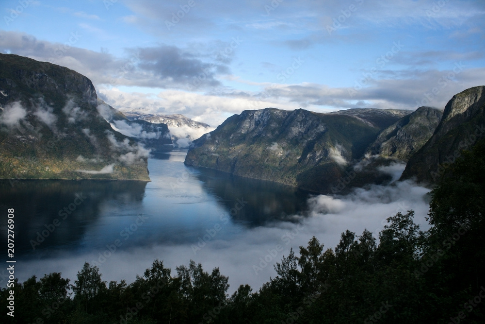 view from the mountain to the fjord