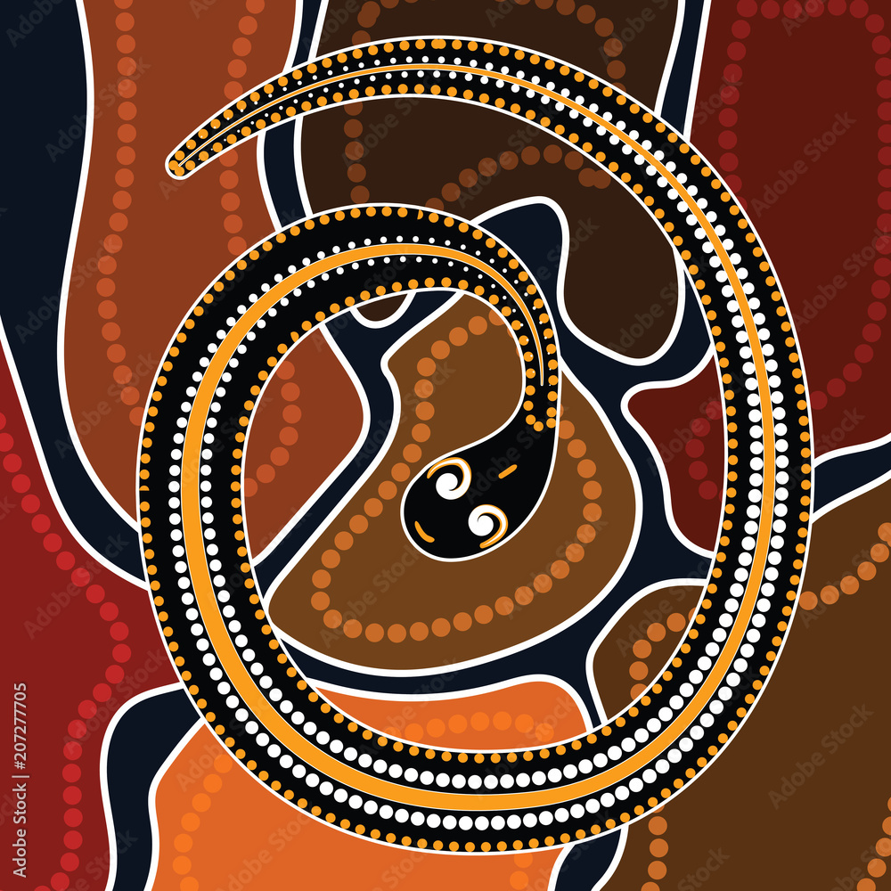 Fototapeta premium Sztuka Aborygenów malowanie wektorowe z wężem.