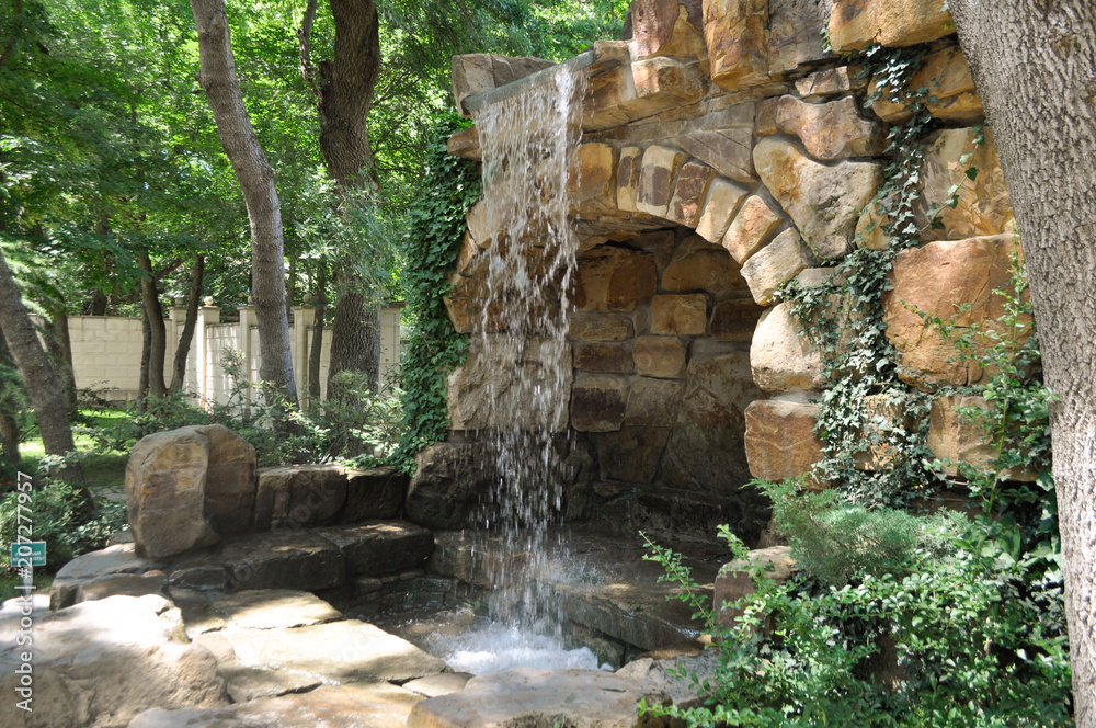fountain and waterfall