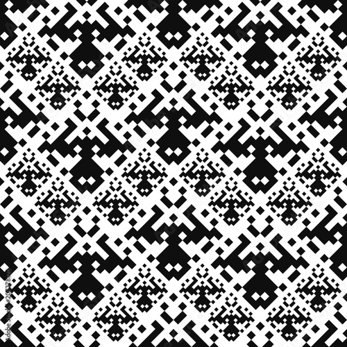 Seamless pattern with american indian style. Embroidery plaid. Dotted navajo background. Textile geo print. Tribal swatch.