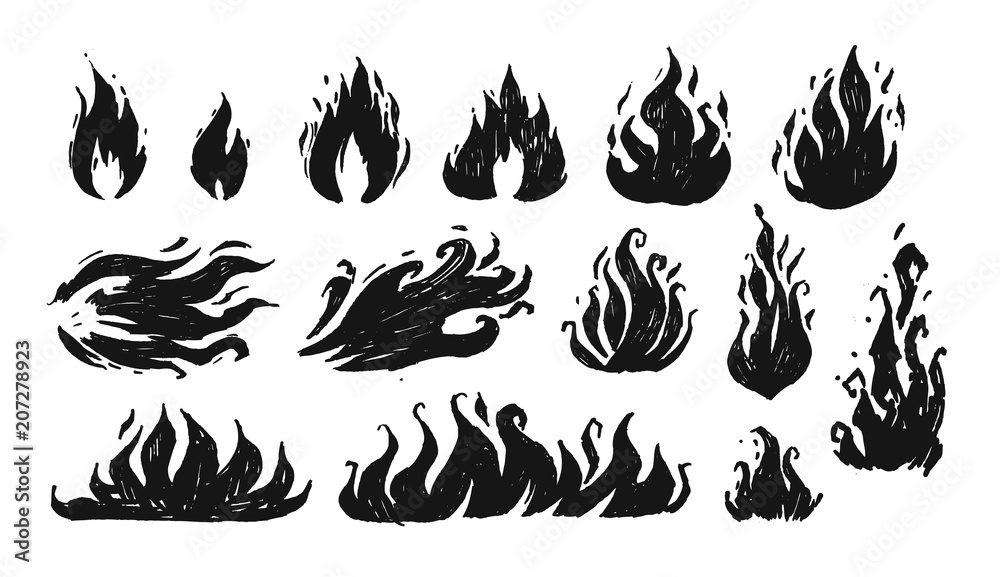 Set of hand drawn flames