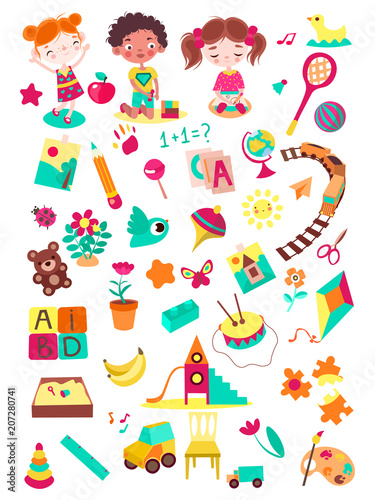 Cartoon kindergarten elements vector illustration