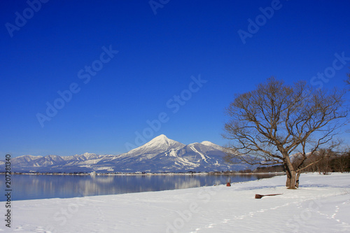 冬の猪苗代湖と磐梯山（福島県・猪苗代町） © tk2001