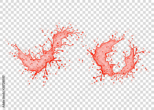  Red juice  splash and drops isolated on transparent background.