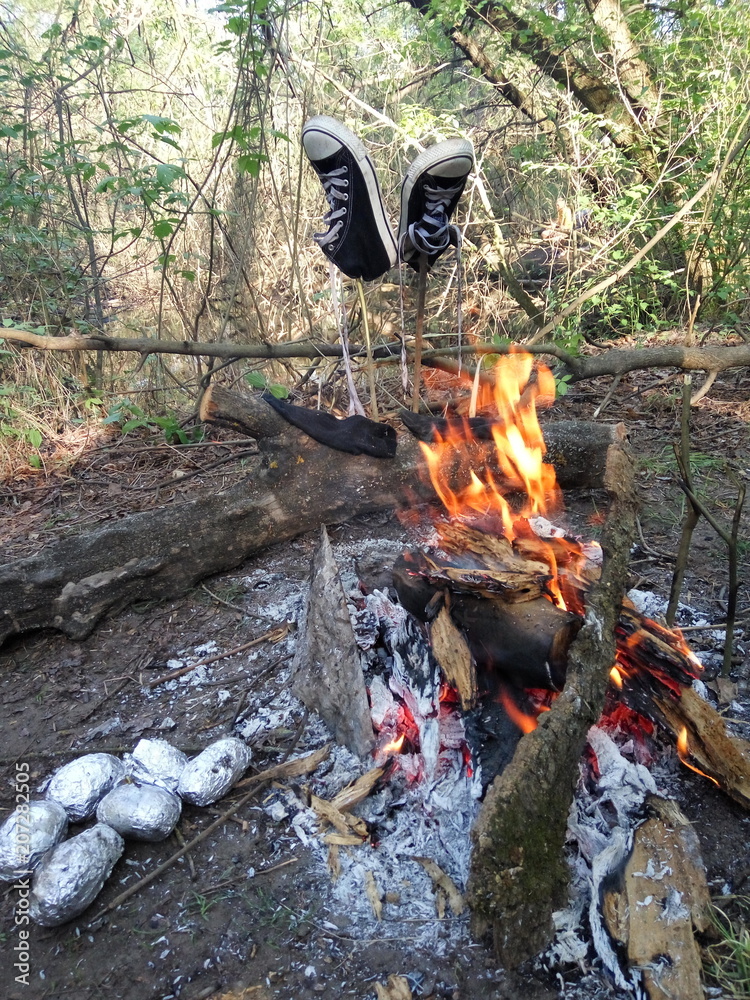 sneakers near the fire