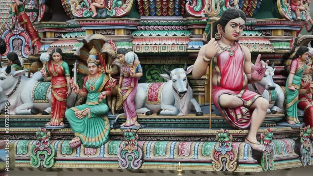 Close up of the Gopuram of the Sri Mariamman Temple in Singapore. A Dravidian style temple in Singapore's Chinatown, Singapore, South East Asia Close up of the Gopuram of the Sri Mariamman Temple in Singapore. A Dravidian style temple in Singapore's Chinatown, Singapore, South East Asia