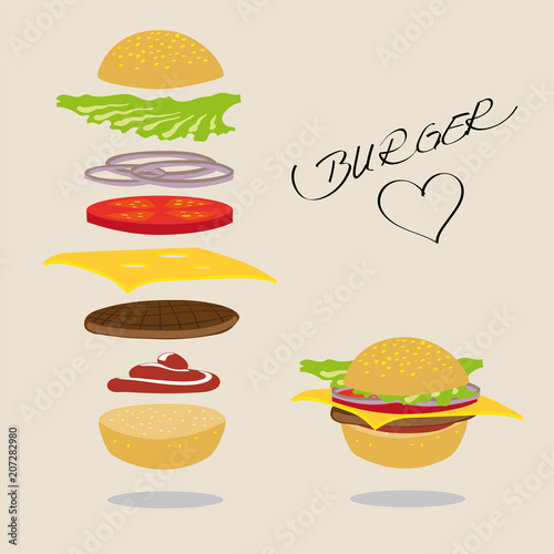 cheeseburger vektor mit Zutaten