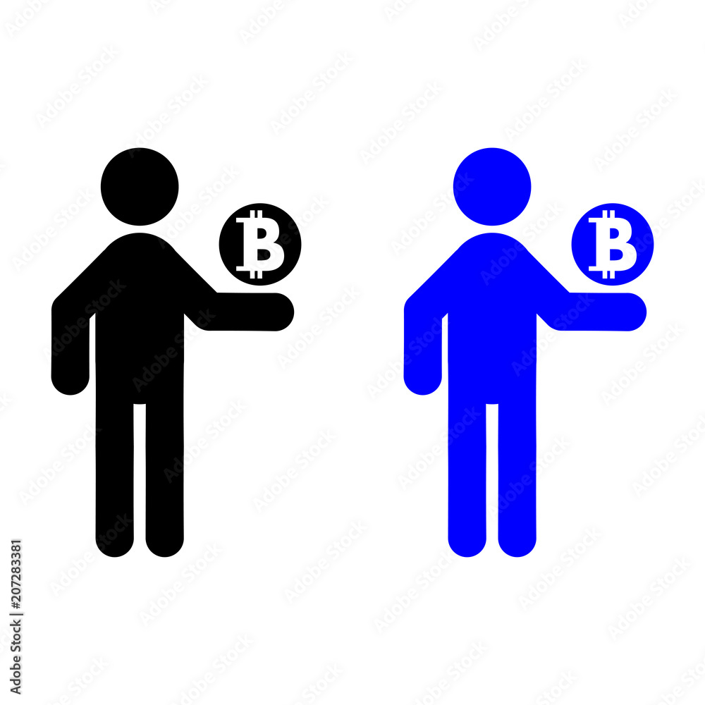The man is holding bitcoin icon