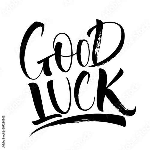 Good Luck lettering. Handwritten modern calligraphy, brush painted letters. Vector illustration. Template for greeting card, poster, logo, badge, icon, banner tag