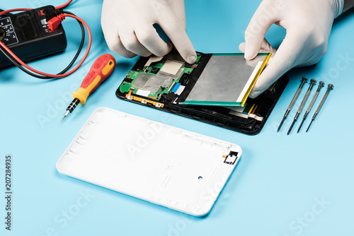 Smartphone parts and tools for recovery, selective focus