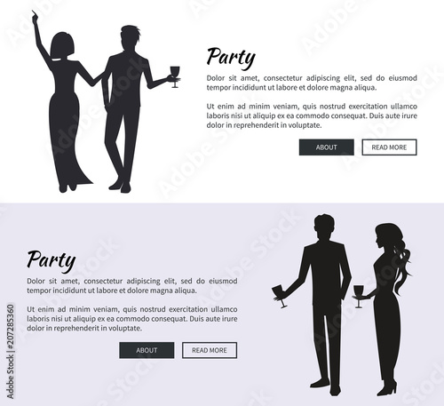 Corporate Party Set of Posters Vector Illustration