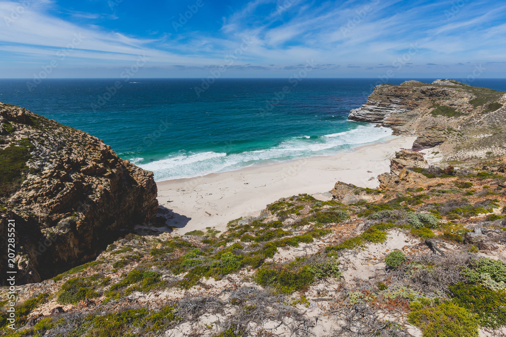 View of Diaz Beach at Cape Point with a perfect blue sky