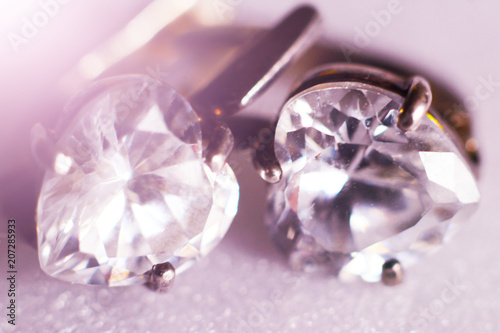 Silver earrings with diamonds photo