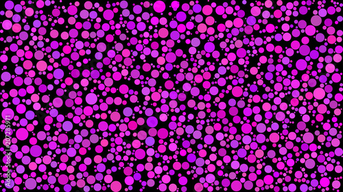 Abstract background of circles of different sizes in shades of purple colors on black background.