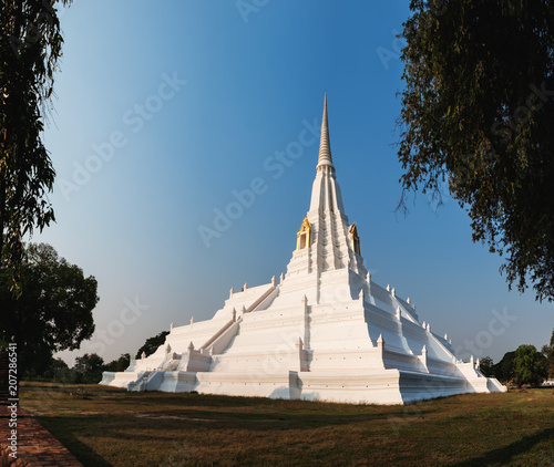 Chedi Phukhao Thong is a large renovated chedi in the Mon style, next to the Buddhist temple of Wat Phu Khao Thong in Ayutthaya historical park, Thailand.