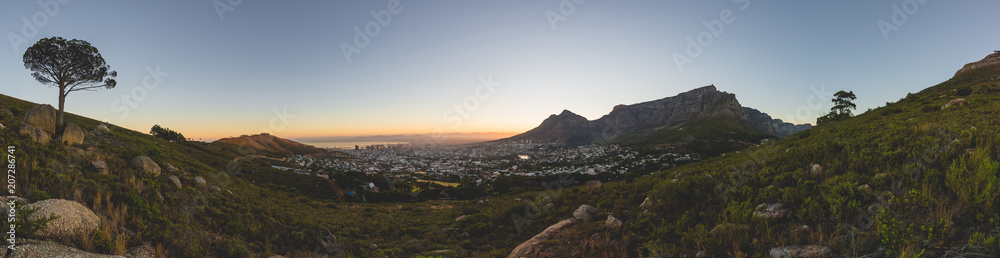 Panorama of Table Mountain in Cape Town at sunrise