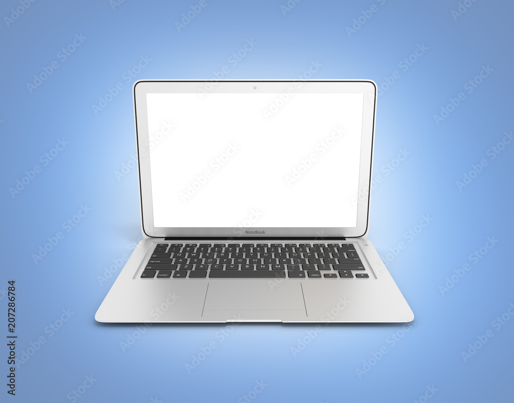 Modern laptop with empty screen isolated on blue gradeient background 3d