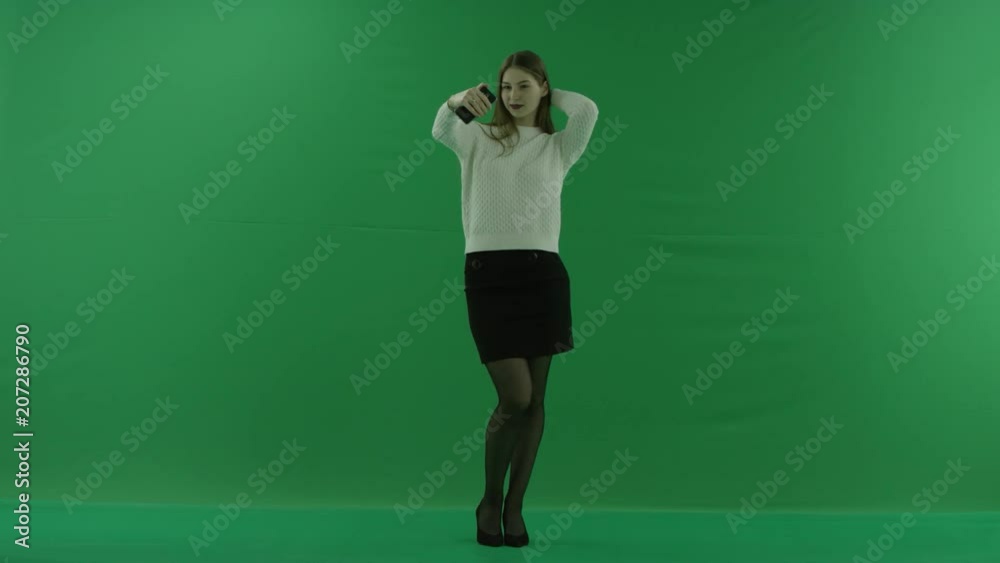 girl makes a selfie on green screen girl makes a selfie on green screen
