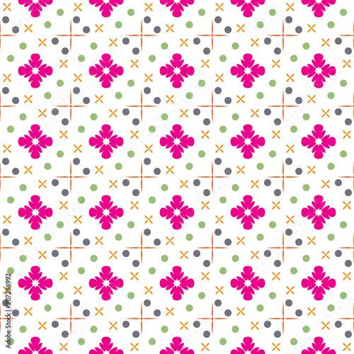 Seamless colorful geometric flower vector pattern