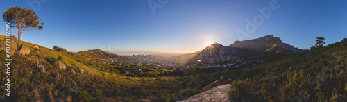 Panorama of Table Mountain in Cape Town at sunrise