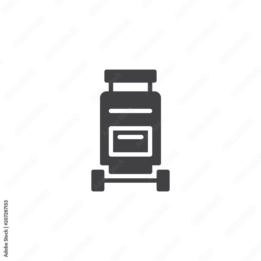 Travel suitcase with wheels vector icon. filled flat sign for mobile concept and web design. Luggage simple solid icon. Symbol, logo illustration. Pixel perfect vector graphics Travel suitcase with wheels vector icon. filled flat sign for mobile concept and web design. Luggage simple solid icon. Symbol, logo illustration. Pixel perfect vector graphics