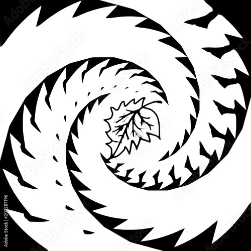 Decorative spiral with a drawing outlene leaf in a black - white colors photo