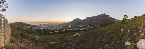 Panorama of Table Mountain in Cape Town at sunset
